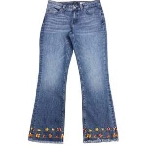 RAFFAELLO ROSSI NEW Blue Sinty Crop Ethno Jeans with Colorful Embroidery